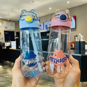 Bouteille à paille rabattable en plastique haut de gamme pour enfants, motif dessin animé mignon, anti-fuite, durable, pour boisson directe, écologique, vente en gros pour fêtes - Product Image 3