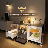 Maisonnette compacte pour chat d'intérieur tout-en-un, type villa avec 1 chambre, 1 salle de bain et 1 séjour, avec bac à litière intégré pour petits espaces
