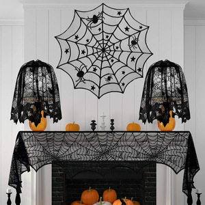 DAMAI Halloween Decorations Tablecloth Black Lace Spider Cobweb Table Cover Spiderweb Mantel Fireplace Scarf for Halloween Party - Product Image 4