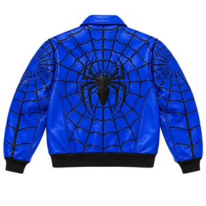 Blouson Bomber Homme Spider-Man en PU, Motif Toile Bleue, Fermeture Éclair, Col Rabattable, Style Streetwear Automne - Product Image 2