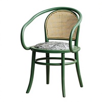 Chaise de salle à manger en bois massif avec revêtement souple, fauteuil vert TON33, chaise en rotin pour la maison, chaise de designer avec dossier