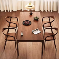 Ensemble table et chaises en bois de noyer - entièrement en bois massif, table à manger rectangulaire et table basse, design moderne et minimaliste