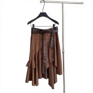 Autumn/Winter New Arrival Women's Clothing European and American Style Midi <b>Skirt</b> with Belt and Print - Product Image 2
