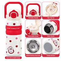Bouteille d'eau isotherme à double paroi en acier inoxydable 316, 20 oz, avec poignée, design mignon, anti-fuite, pour enfants et école