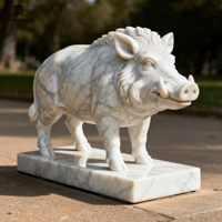 Sculpture de sanglier en marbre naturel sur mesure, grande taille, sculptée à la main, statue d'animal en pierre pour la décoration extérieure de jardin, manoir, paysage