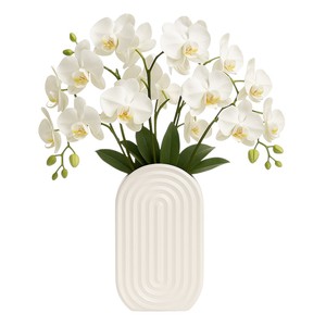 Vaso ovale in ceramica bianca con bordi scanalati, decorazione per la casa, ideale per soggiorno, camera da letto, ufficio, scrivania, ingresso, tavolo. - Product Image 2