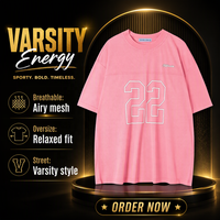 T-shirt rose en jersey maille surdimensionné à manches courtes avec imprimé lettres et chiffres, tee-shirt de sport pour homme