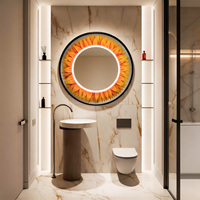 Miroir de salle de bain rond rétroéclairé par LED Sunflower, décoratif, mural, avec interrupteur à capteur IR, lumière d'ambiance, cadre noir
