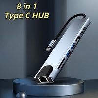   Adaptador Hub USB-C 8 en 1 con Ethernet, 8 Puertos, Cargador PD Tipo-C, Lector de Tarjetas, Conversor de Audio y Video para Proyector, Expansión Funcional