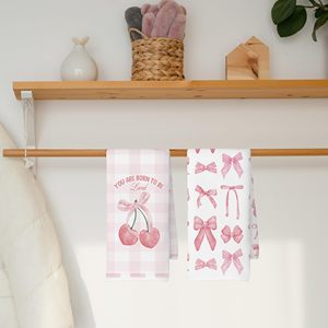 Trendy Coquette 16x24 pulgadas Pink Bow Juego de toallas de cocina Decoración de la habitación de las niñas Preppy Baño Cocina Toallas de té Decoración de fiesta Toallas - Product Image 5