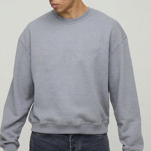 Sweat-shirt à col rond gris pour homme, coupe classique, tissu en molleton tricoté, style décontracté d'hiver, imprimé, manches longues, écologique - Product Image 4