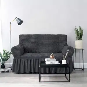 PG GREY Bubble Waffle Elegant Grey Stretch Sofa Cover Fitted Elastic Couch Covers For Single Chair 1 Seat Sofa Instagram Style