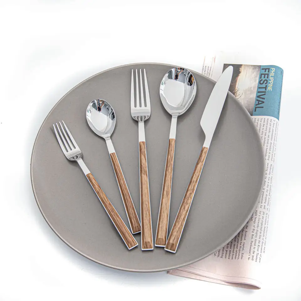 Modern Stainless Steel Spoon Fork Knife Restaurant Dinner Silverware Flatware Cutlery Set With ABS Plastic Handle