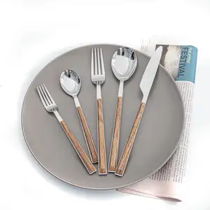 Sendok Garpu Stainless Steel Modern, Set Sendok Garpu Makan Malam Restoran, Sendok Garpu Perak dengan Pegangan Plastik ABS