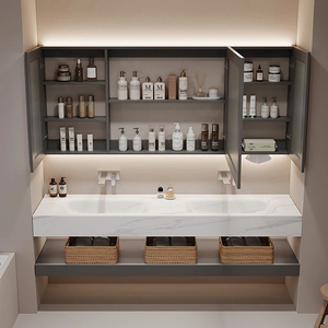 Mobili Bagno Moderni con Lavabo e Specchio, Set <span class=keywords><strong>Sanitario</strong></span>, Mobile Bagno Sospeso - Product Image 3