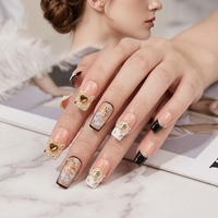 Ongles artificiels faits à la main à pression, forme amande, décorés de perles et strass, pré-conçus pour usage en salon