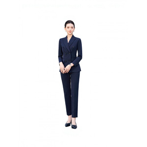 Women's Double-breasted Suit Set Gray Wool Blend Three Quarter Sleeve Formal <b>Work</b> Commuting Outfit Anti-wrinkle - Product Image 5
