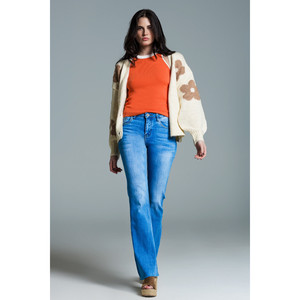 กางเกงยีนส์ทรงสกินนี่เอวปกติ ขาบาน สีไลท์วอช - Product Image 2