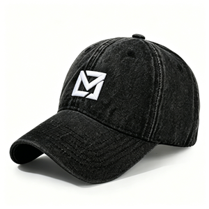 Unisex 3D Logo Embroidered Washed <b>Black</b> Denim <b>Baseball</b> <b>Cap</b> Casual Outdoor Hat - Product Image 1