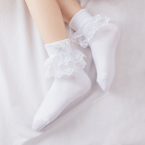 Venta al por mayor de calcetines de algodón personalizados de otoño e invierno con volantes para niños y niñas de encaje blanco - Product Image 6