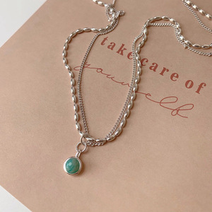 Collar de Plata de Ley S925 de Doble Capa con Diseño de Grano de Arroz, Cadena de Clavícula Verde Menta con Amazonita, Estilo Nicho de Primavera, Moda Instagram - Product Image 2