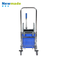 Chariot de nettoyage de sol en plastique 23L avec panier à linge en métal, essoreuse H0109