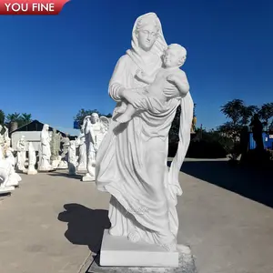 户外天主教堂白色大理石雕像梅赛德斯夫人与婴儿耶稣雕像待售