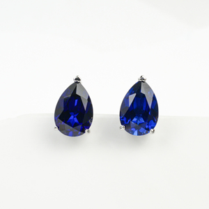 Pear Cut Lab Created Sapphire <b>Stud</b> Earrings S925 <b>Silver</b> - Product Image 1