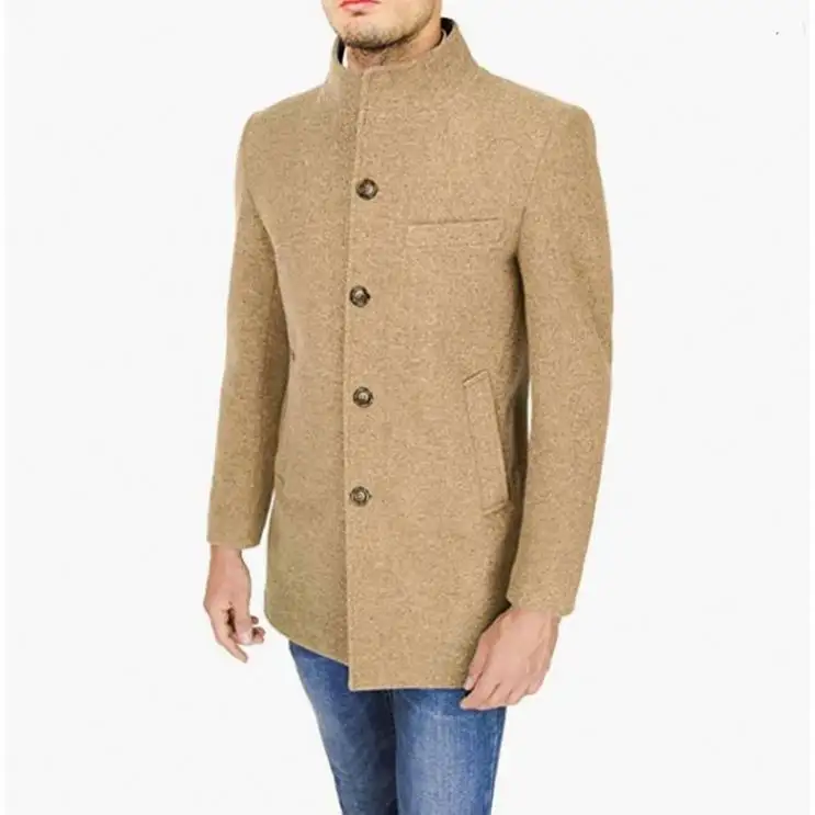 Kış erkekler kalın sıcak moda rahat düz renk uzun gevşek Polyester palto ceket