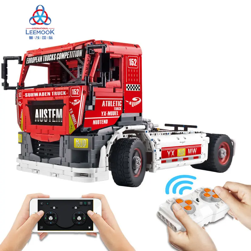 Leemook kalıp kral 13152 2638 adet app kontrol elektrikli yarış kamyon montaj tuğla seti oyuncak inşaat blokları