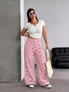<span class=keywords><strong>Jeans</strong></span> a gamba larga <span class=keywords><strong>con</strong></span> stampa a cuore da donna, <span class=keywords><strong>vita</strong></span> alta, vestibilità ampia, pantaloni casual per tutte le stagioni, tessuto <span class=keywords><strong>elastico</strong></span>, abbigliamento estivo alla moda - Product Image 4