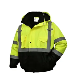 Hi vis Coats Chaqueta de invierno de seguridad de construcción reflectante de manga larga de alta visibilidad con cremallera y bolsillos