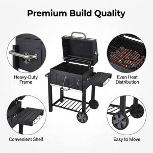 Griglia BBQ a Carbone Mobile con Tavolo Laterale e Ganci Portautensili, Carrello Barbecue da Esterno di Grande Capacità per Giardino - Product Image 3