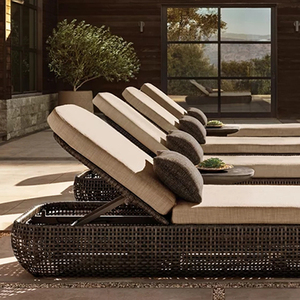 Chaise longue moderne en aluminium noir avec corde tressée, résistante aux intempéries, pour l'extérieur, hôtels, cours et piscines - Product Image 4