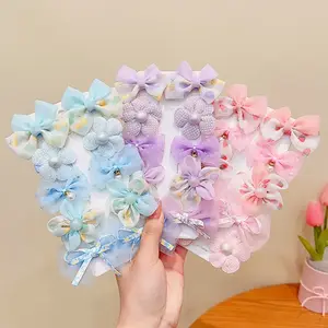 Ensemble d'épingles à cheveux en tissu à nœud floral pour enfants, accessoires de cheveux toute la semaine