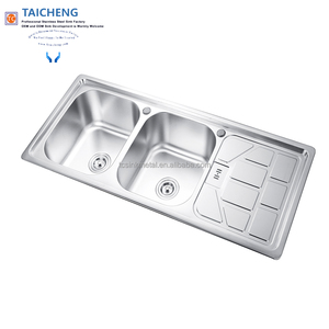 Évier de cuisine en acier inoxydable à double bac de 48 x 20 pouces avec égouttoir intégré sans robinet, deux trous - Product Image 3