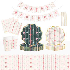 DAMAI - Juego de Platos, Servilletas y Vasos de Papel con Lazo Rosa para Fiestas, Vajilla Desechable, Artículos para Fiestas de Cumpleaños para Niñas, Artículos para Despedidas de Soltera - Product Image 2