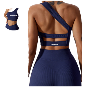 YISHENHON haut de Fitness sans couture vêtements de sport séchage rapide côtelé serré entraînement Gym <span class=keywords><strong>Jogging</strong></span> Yoga vêtements une épaule glisser dos nu - Product Image 1