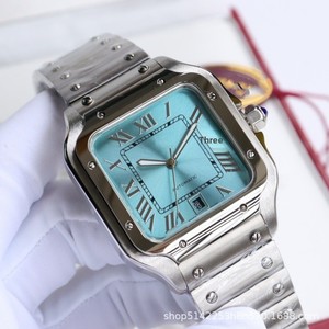 Orologio Meccanico Automatico Quadrato Serie Sandos Dumont per Coppie, in Acciaio Inossidabile con Quadrante Blu e Chiusura a Farfalla - Product Image 5