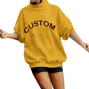 เสื้อสเวตเชิ้ตคอเต่าทรงหลวม แขนยาว สีเหลือง สำหรับผู้หญิง พร้อมปักตัวอักษรและโลโก้ตามสั่ง - Product Image 1