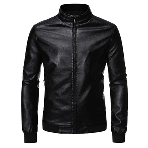 <b>Men</b>’s Black <b>Leather</b> <b>Jacket</b> – Fashion Casual Windproof Warm Winter Outerwear - Product Image 1