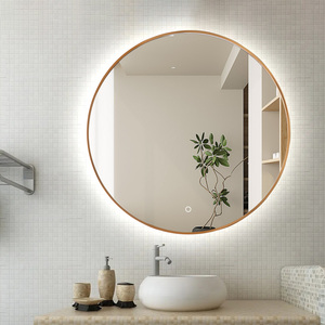 All'ingrosso 3 colori di illuminazione nero metallo incorniciato Hotel Touch Screen moderno Smart retro illuminato rotondo specchio del bagno - Product Image 3