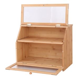 กล่องเก็บขนมปังไม้ไผ่สองชั้นพร้อมประตูกระจกสำหรับจัดระเบียบห้องครัว - Product Image 3