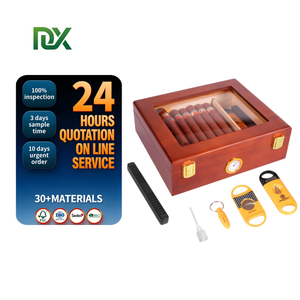 Humidor à cigares de bureau portable classique de haute qualité en laque, avec couvercle en verre, construction en bois, hygromètre et fonctions anti-humidité - Product Image 1