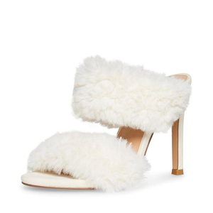 Chaussures pour femmes en peluche blanche personnalisées, talons en cuir PVC, talons hauts pour femmes, talons épais carrés, pantoufles à enfiler - Product Image 2