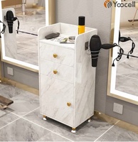 Chariot de salon de beauté Yoocell en contreplaqué de marbre blanc avec roues en métal