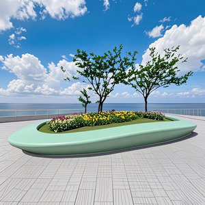 G027 Custom Fiberglass Tree Planter Chair Terrazzo Glowing Landscape <b>Bench</b> UHPC GRC Hospital Mall School Hotel Outdoor Public - Product Image 3