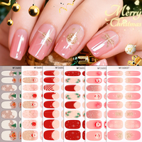 Autocollants pour ongles en gel semi-durcis non toxiques RTS, 16 embouts, motifs Noël, Père Noël, canne à sucre, églantier, paillettes, pour fêtes de fin d'année