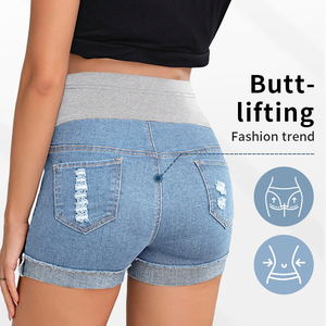Nouveaux shorts <span class=keywords><strong>de</strong></span> maternité <span class=keywords><strong>en</strong></span> <span class=keywords><strong>jean</strong></span> déchiré taille haute ajustables avec soutien abdominal, style décontracté simple pour l'été, pour femmes enceintes, transfrontalier UE/US - Product Image 5