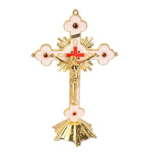 Croix de Jésus Exorciste en Or Brillant de Taille Moyenne Cruzado Boutique, Décoration Suspendue Dorée pour Festival, Reliques Catholiques, Christianisme, Crucifix - Product Image 1